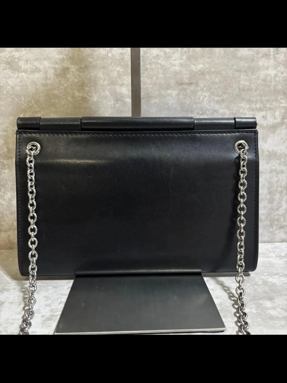 Mulberry Black Leather Shoulder Bag with Silver Chain